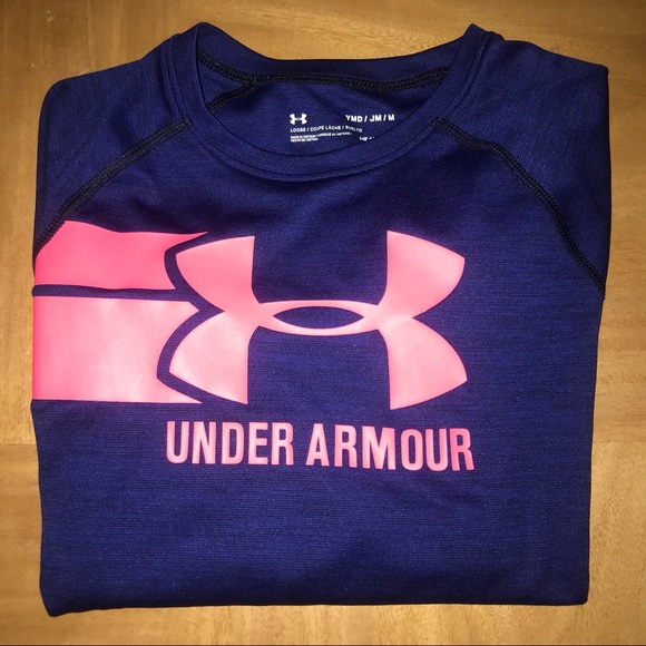 Under Armour Other - Under Armour Girls Medium Blue T-shirt/ pink logo